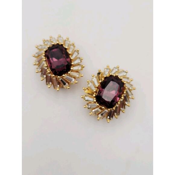 Christian Dior Authentic Amethyst Purple Gold Clip Earrings Missing Stones VTG - Picture 8 of 16